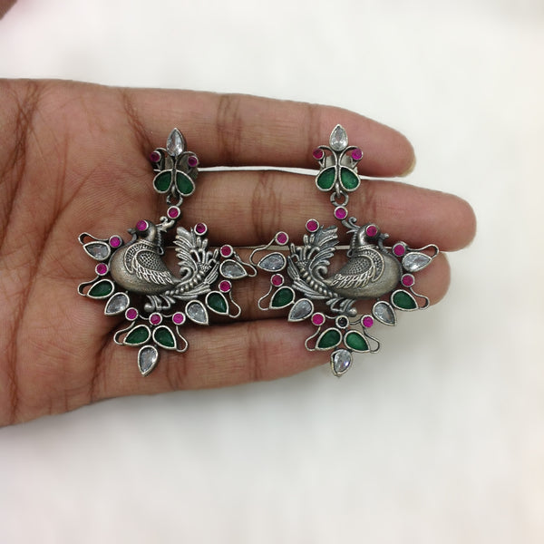 Ravishing Ruby Pink with Emerald Green Oxidized Earrings