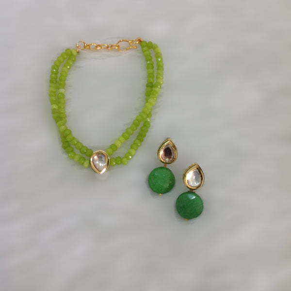 Appealing Lime Green and Kundan Bracelet Set