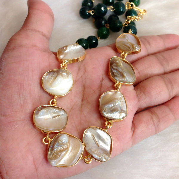 Glam Green Gemstone With Mother Of Pearl Necklace