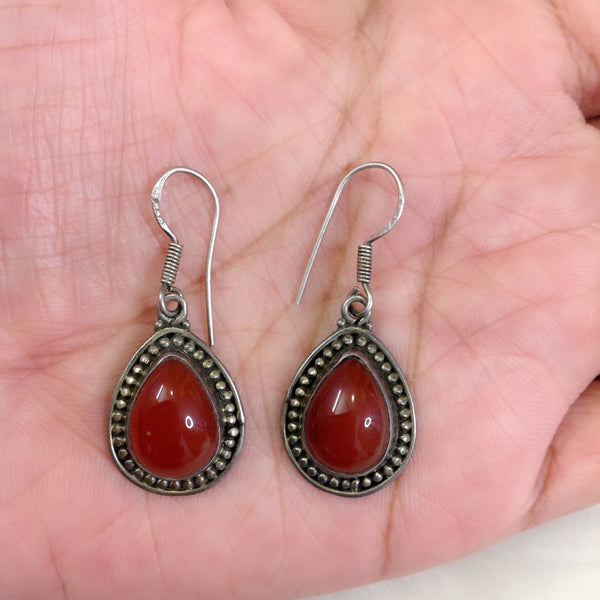 Carnelian Red Silver Drop Earrings