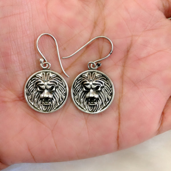 Silver Lion Drop Earrings