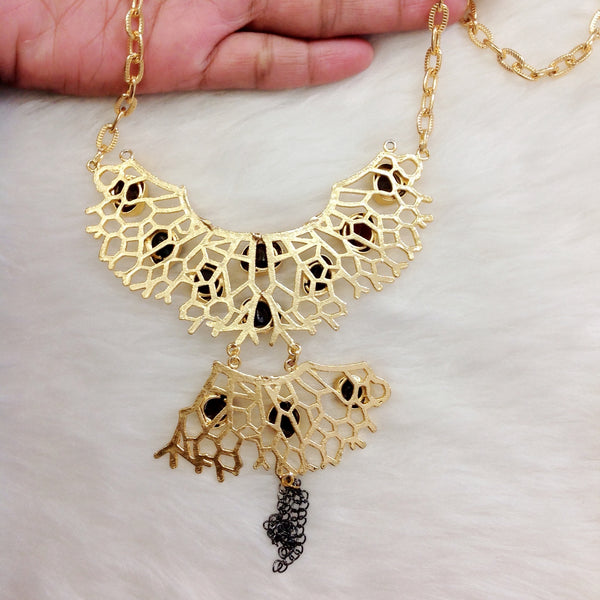 Mix Brown Golden Chain Statement Pendant Necklace