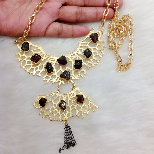 Mix Brown Golden Chain Statement Pendant Necklace