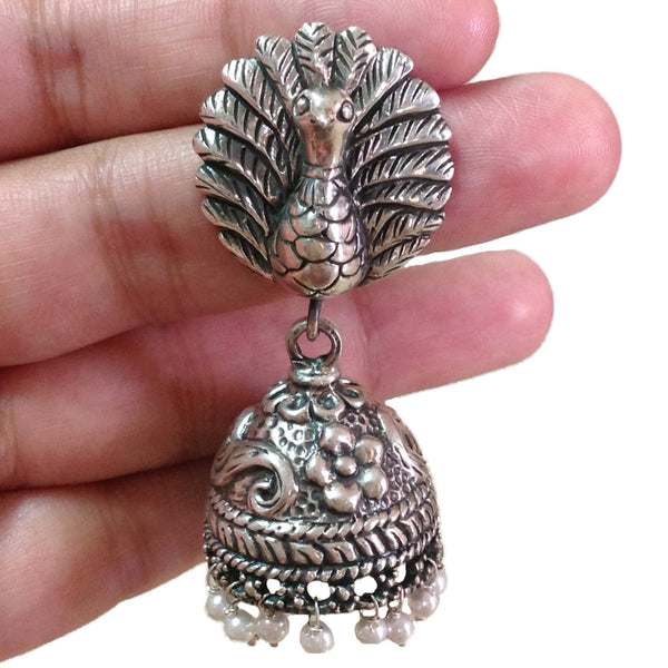 Silver Feathers Long Jhumka Earrings