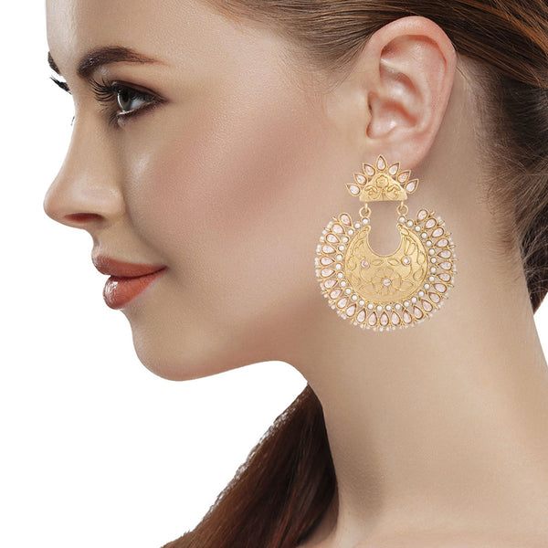 Golden Brass Long Chandbali Earrings