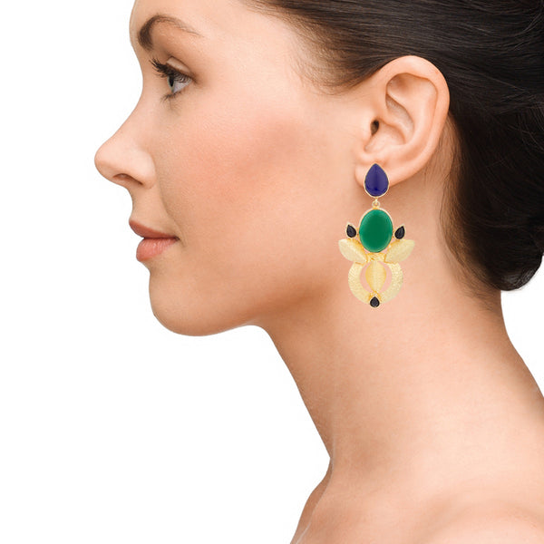 Gorgeous Green Blue Ethnic Long Earrings