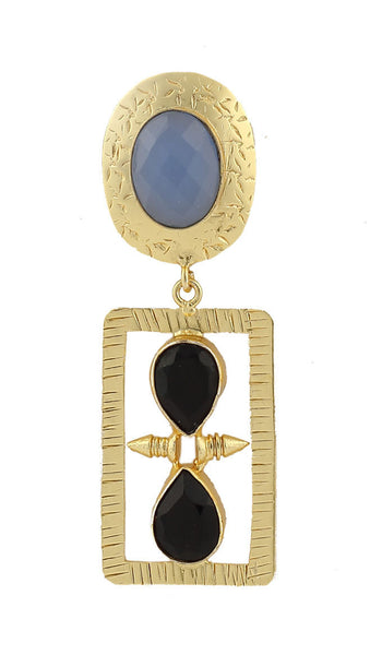Blue Chalcedony and Black Onyx Stone Long Earrings