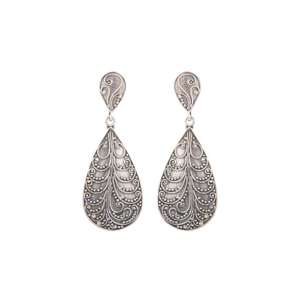 Silver Ethnic Drop Earrings