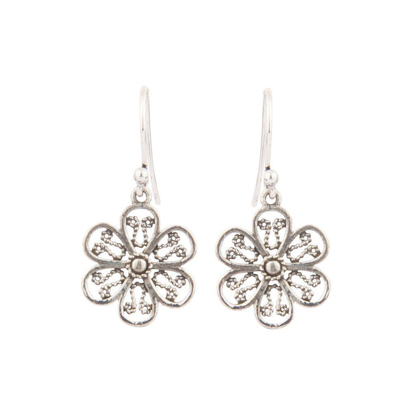 Small Flower Design 925 Silver Drop Earrings