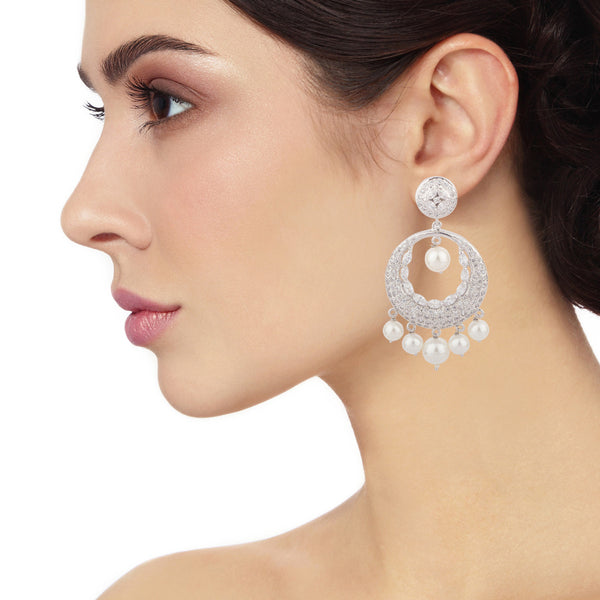 Silver Finish Long Chandbali Earrings