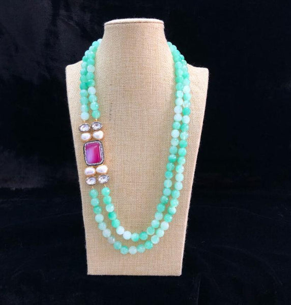 Seafoam Necklace With Baroque Pearl and Kundan