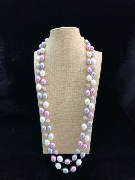 Pink Metallic and Pearl Necklace