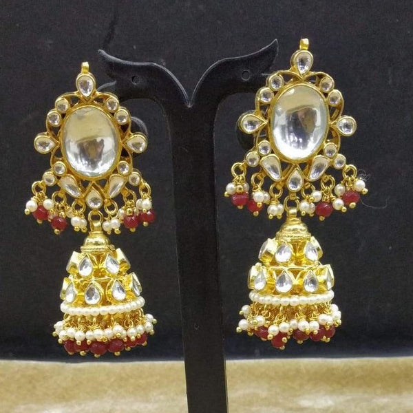 Splendid Kundan Golden Red Jhumka Long Earrings