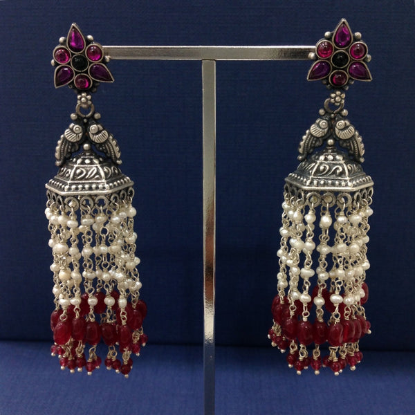 Crescent Piercings Silver Long Jhumka Earrings