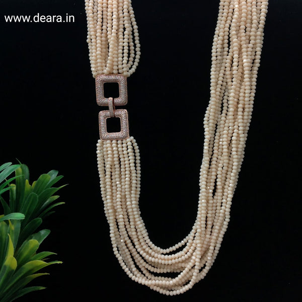 Charismatic Cream Gemstones With Crystal Side Pendant Necklace