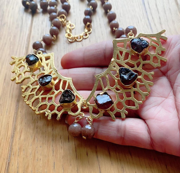 Marine Brown Golden Blue Statement Pendant Necklace