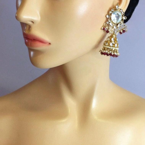 Splendid Kundan Golden Red Jhumka Long Earrings