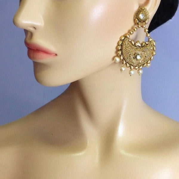 Golden Chandbali Kundan Earrings