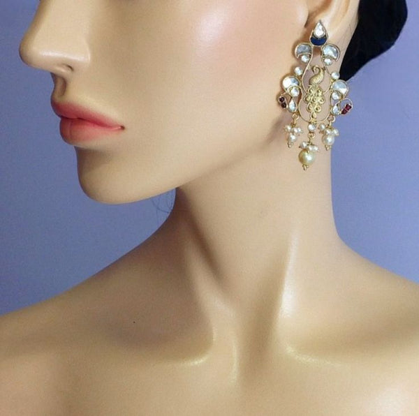 Blue Gemstone with Peacock Silver Earrings