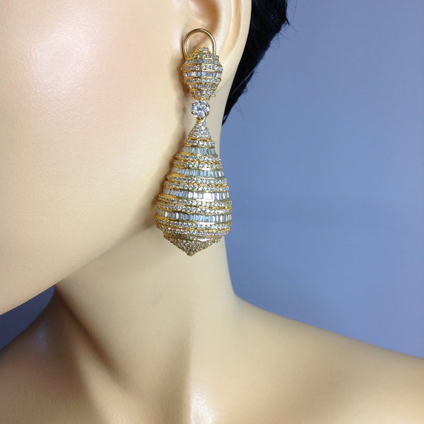 Antique Gold & Cubic Zircon Studded Long Earrings