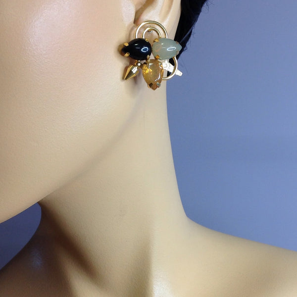 Amber Black and Milky White Statement Earrings