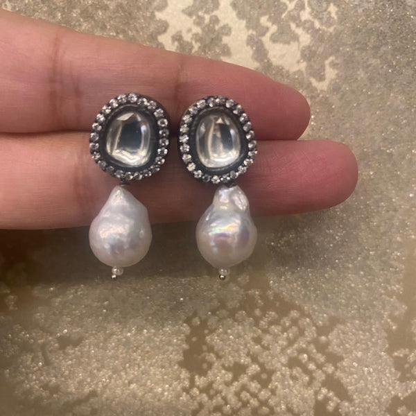 Perky Kundan with Pearl Drop Earrings