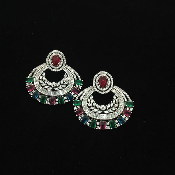 Red Green Diamonds Chandbali Earrings