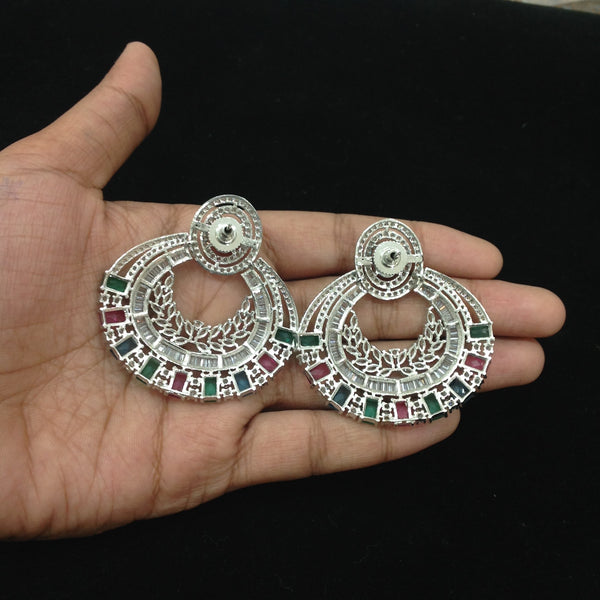 Red Green Diamonds Chandbali Earrings