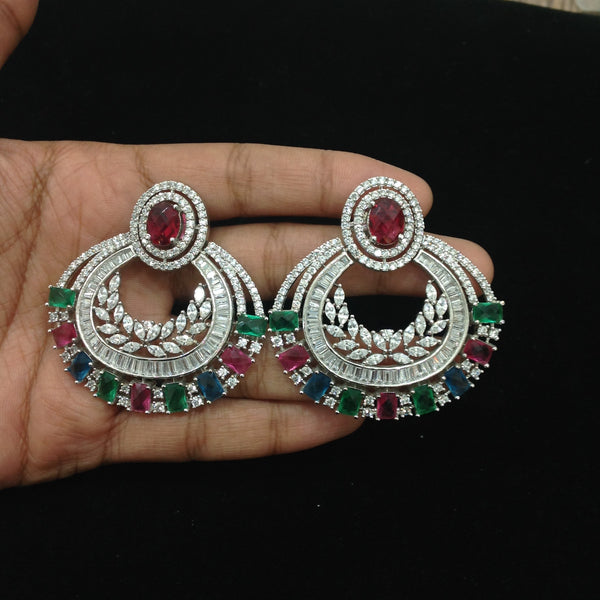Red Green Diamonds Chandbali Earrings