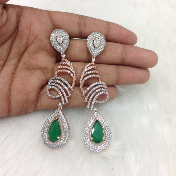 Emerald Green and Rose Zircons Long Earrings