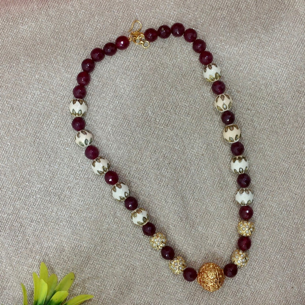 Marron Gemstone with Enamel Beads Necklace