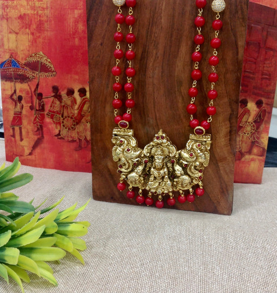 Red Synthetic Coral and  Laxmi Pendent