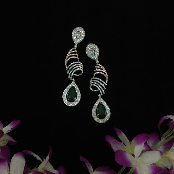 Emerald Green and Rose Zircons Long Earrings