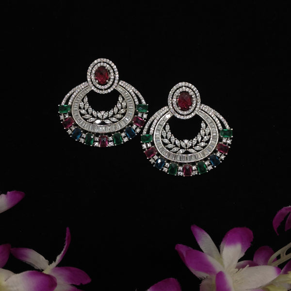 Red Green Diamonds Chandbali Earrings