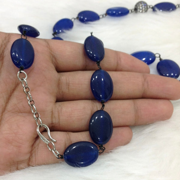 Navy Blue Gemstone With Druzy Pendant Necklace