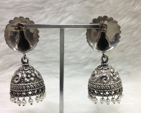 Silver Feathers Long Jhumka Earrings