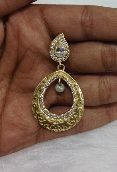 Elegant Pearl beaded Gold Dangler Chandbali Earrings