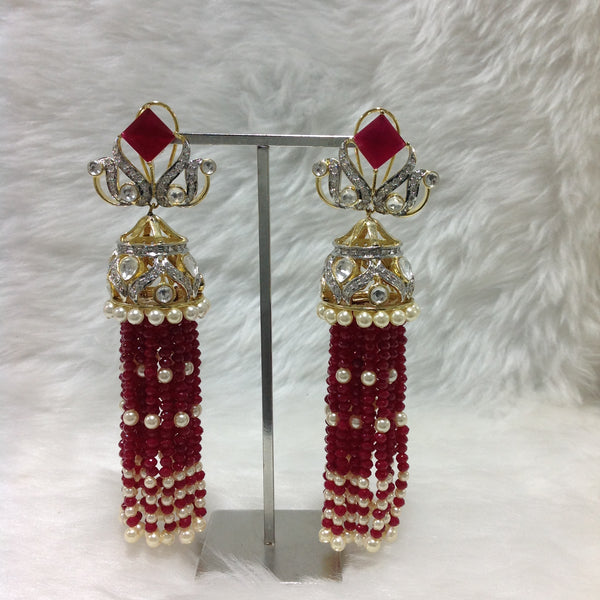 Charismatic Crimson Red Crystal And Kundan Long Earrings