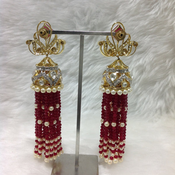 Charismatic Crimson Red Crystal And Kundan Long Earrings