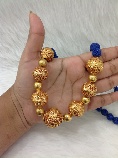 Beauticious Blue Synthetic Beads With Golden And Geru Beads Necklace