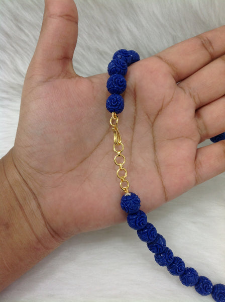Beauticious Blue Synthetic Beads With Golden And Geru Beads Necklace