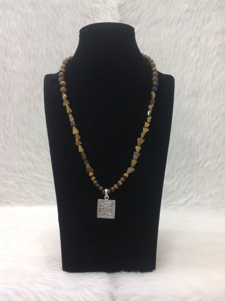 Tremendous Tiger Beads With Silver Pendant Necklace