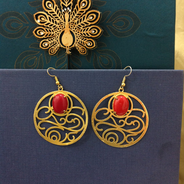 Red Gemstone Long Bali Dangler Earrings