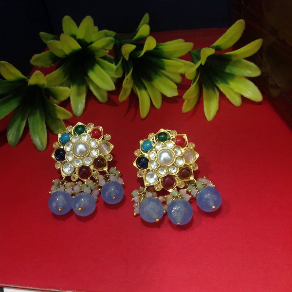 Multi-Coloured Floweret Gemstones With Pearl Drop Earrings