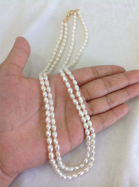 Classic 2 Stranded White Fresh Water Pearls Necklace