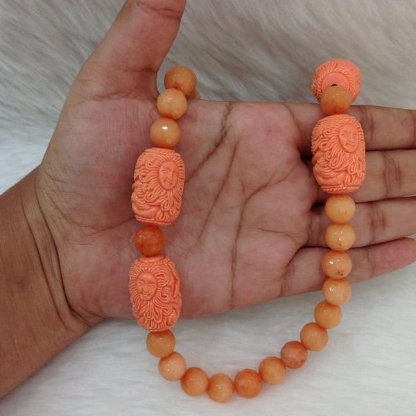 Precious Peach Gemstones With Coral Beads Necklace