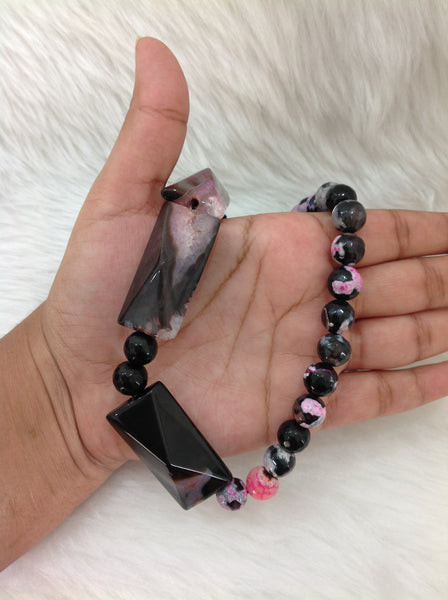 Pink and Black Gemstones Necklace