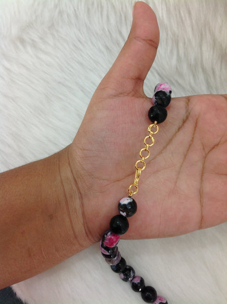 Pink and Black Gemstones Necklace