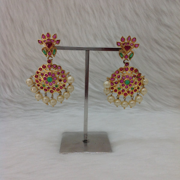 Gorgeous Gold Plating With Gemstones And Pearls Earrings