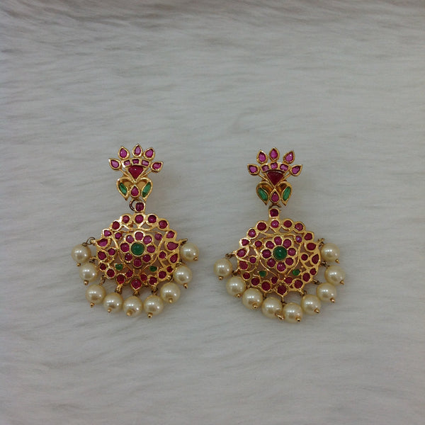 Gorgeous Gold Plating With Gemstones And Pearls Earrings